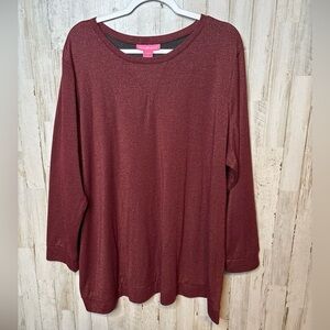 Woman Within Sweatshirt Womens Pullover Round Neck  Maroon & Metallic 2X